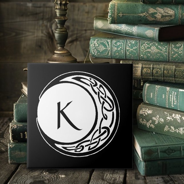 Celtic Knot Work Moon Circle Monogram Ceramic Tile (Creator Uploaded)