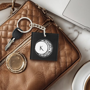 Celtic Knot Work Moon Circle Monogram Key Ring