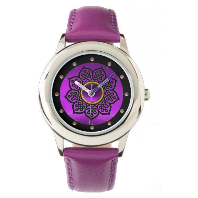 CELTIC KNOTS FLOWER AND PURPLE AMETHYST GEM STONES WATCH (Front)
