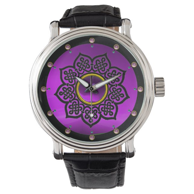 CELTIC KNOTS FLOWER AND PURPLE AMETHYST GEM STONES WATCH (Front)