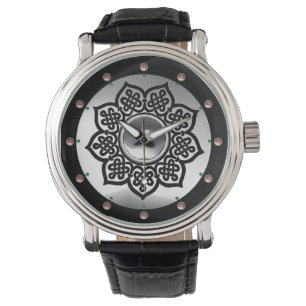 CELTIC KNOTS FLOWER,WHITE PINK AMETHYST GEM STONES WATCH