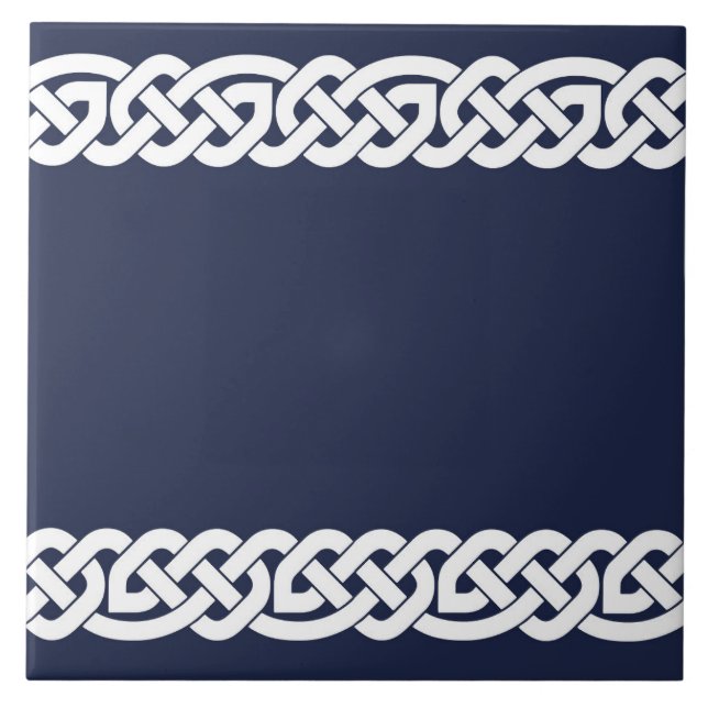 Celtic knots, ornamental,  navy blue, white ceramic tile (Front)