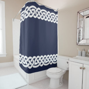 Celtic knots, ornamental,  navy blue, white shower curtain