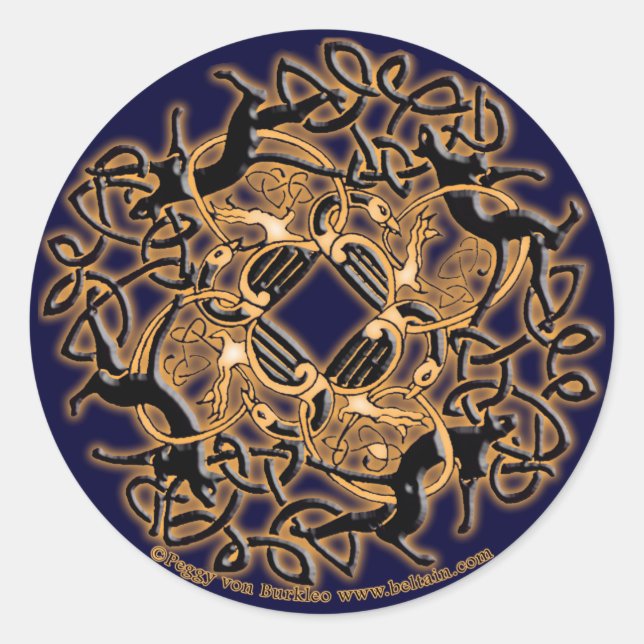 Celtic Knotwork Cat Stickers, Blue Classic Round Sticker (Front)