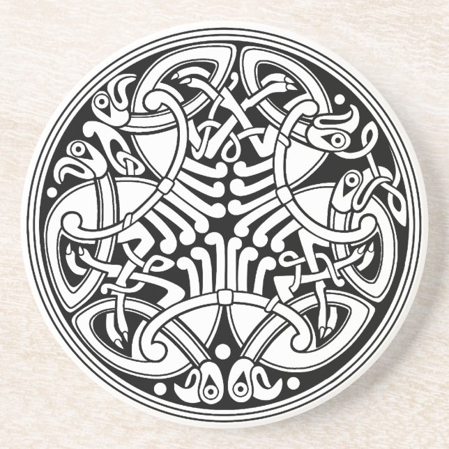 Celtic Knotwork Circle Design with Birds Coaster (Front)