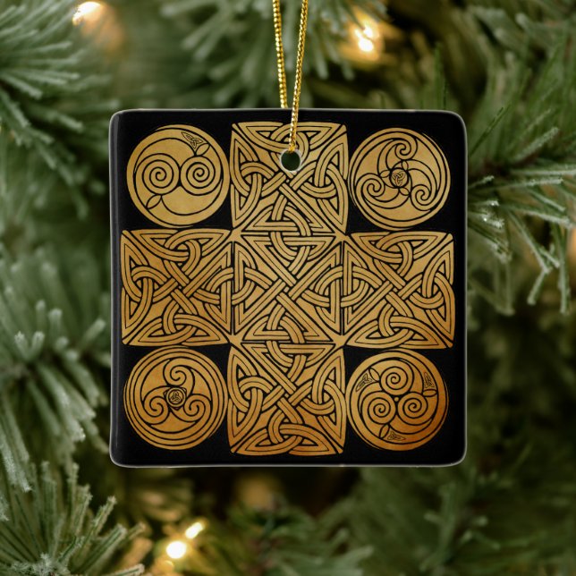 Celtic Knotwork Cross Ceramic Ornament (Tree)
