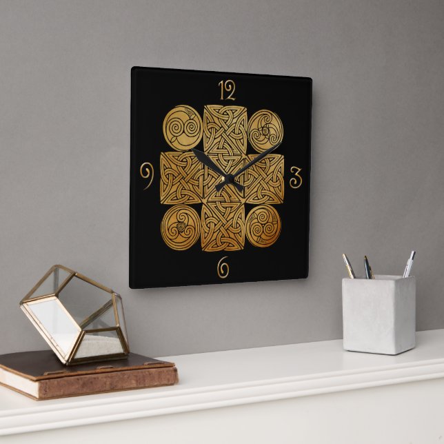 Celtic Knotwork Cross Square Wall Clock (Office)