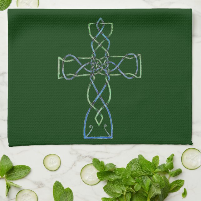 Celtic Knotwork Cross, Towel, Kitchen Towel (Folded)