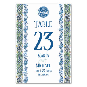 Celtic Knotwork Dragon Wedding Table Number Card