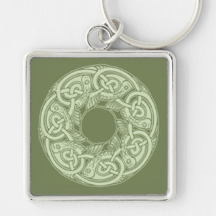Celtic Knotwork Fish Design in Green Key Ring