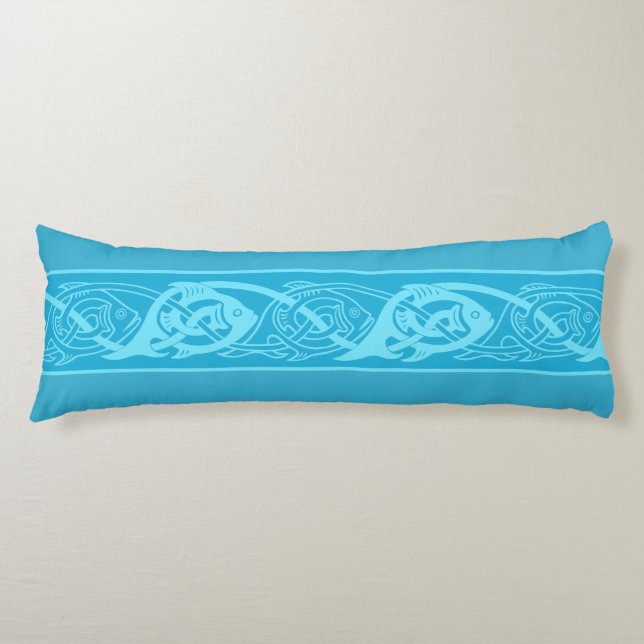 Celtic Knotwork Fish in Blue Body Cushion (Front)