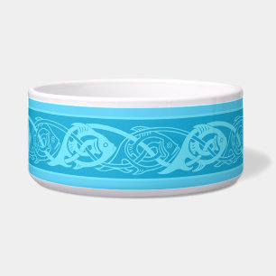 Celtic Knotwork Fish in Blue Ceramic Pet Bowl