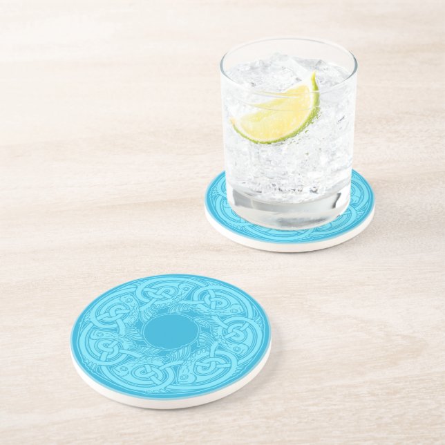 Celtic Knotwork Fish in Blue  Coaster (Side)