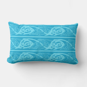 Celtic Knotwork Fish in Blue Lumbar Cushion