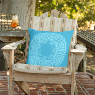 Celtic Knotwork Fish in Blue Throw Pillow