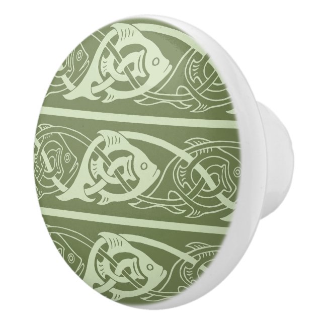 Celtic Knotwork Fish in Green Ceramic Knob (Right)