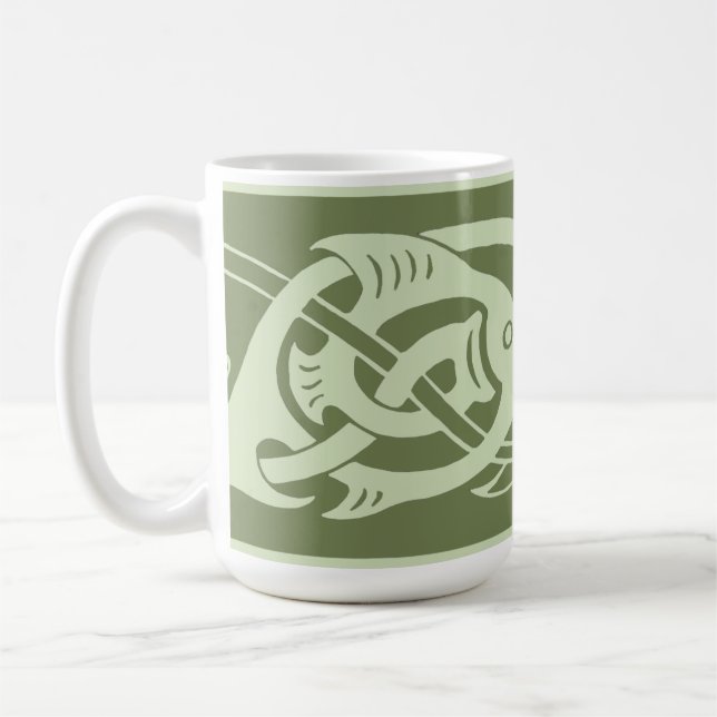Celtic Knotwork Fish in Green Coffee Mug (Left)