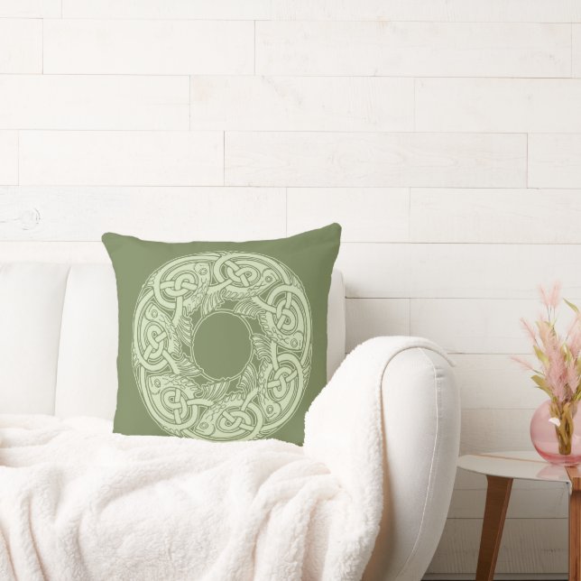 Celtic Knotwork Fish in Green Cushion (Couch)