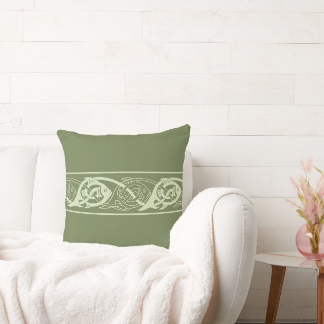 Celtic Knotwork Fish in Green Cushion (Couch)