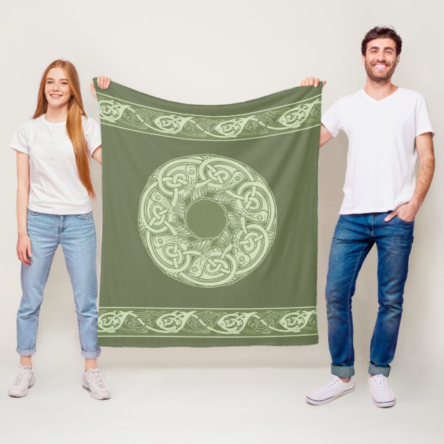 Celtic Knotwork Fish in Green  Fleece Blanket (In Situ)