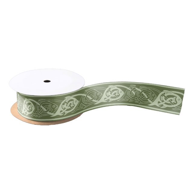 Celtic Knotwork Fish in Green Satin Ribbon (Spool)
