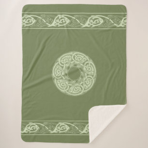 Celtic Knotwork Fish in Green  Sherpa Blanket