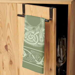 Celtic Knotwork Fish in Green Tea Towel