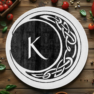 Celtic Knotwork Moon Circle Monogram Black White Cutting Board