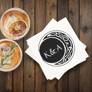 Celtic Knotwork Moon Circle Monogram Black White Napkin