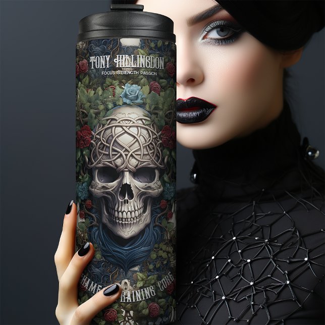 Celtic Knotwork Skull with Red Roses Thermal Tumbler (Creator Uploaded)