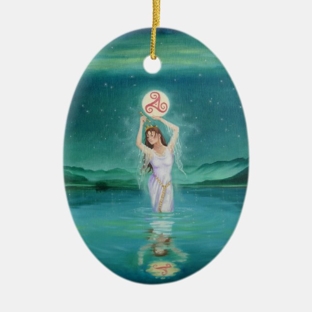 "Celtic Lady of the Lake" Ornament-Goddess Ceramic Tree Decoration (Front)