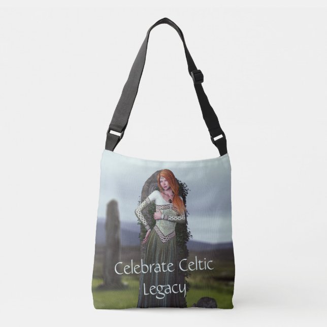 Celtic Lady Posing in Front of Ancient Stones Crossbody Bag (Front)