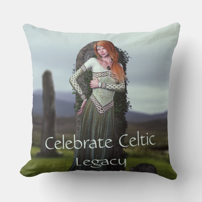 Celtic Lady Posing in Front of Ancient Stones Cushion (Front)