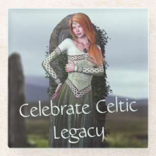 Celtic Lady Posing in Front of Ancient Stones Glass Coaster