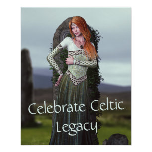 Celtic Lady Posing in Front of Ancient Stones Poster