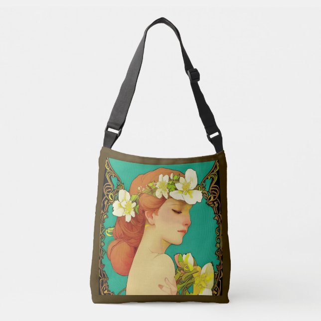 Celtic Lady with Flowers in her Hair Crossbody Bag (Front)