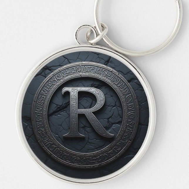 ⚫ Celtic Letter R Monogram Emblem Design ⚫ Key Ring (Front)