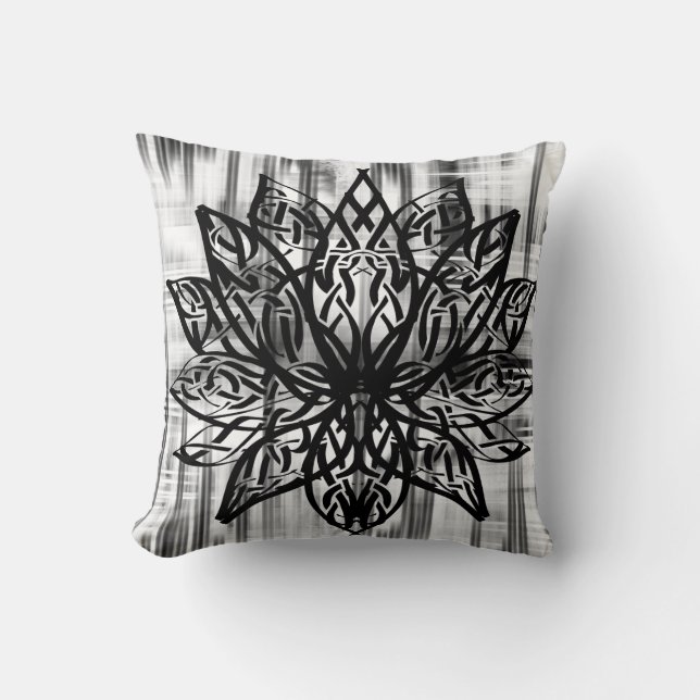 Celtic Lotus Mandala – Minimalist Black and White  Cushion (Front)