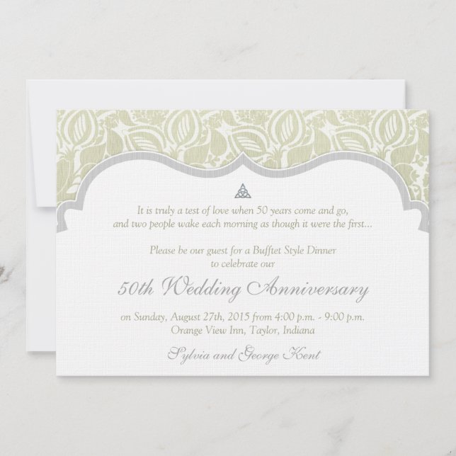 Celtic Love Knot Damask 50th Wedding Anniversary Invitation (Front)