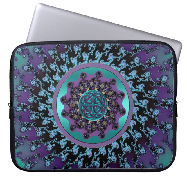 Celtic Mandala on Colourful Fractal Laptop Bag (Front)