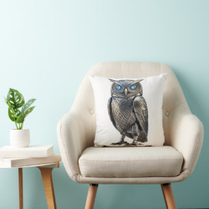 Celtic Mechanical Owl Silver Steampunk Cushion