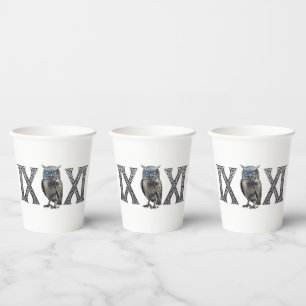 Celtic Mechanical Owl Silver Steampunk Paper Cups