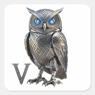 Celtic Mechanical Owl Silver Steampunk Square Sticker