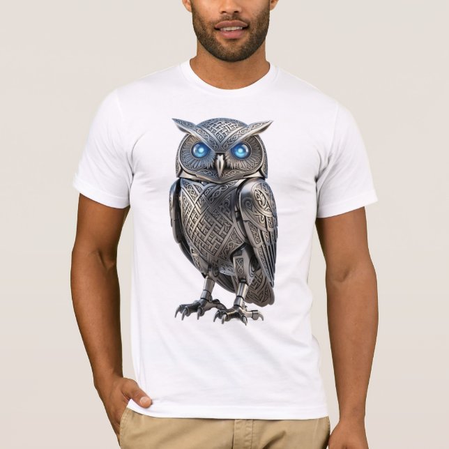 Celtic Mechanical Owl Silver Steampunk T-Shirt (Front)