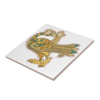 Celtic Mediaeval Golden Peacock Ceramic Tile