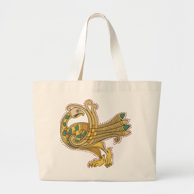 Celtic Mediaeval Golden Peacock, Jumbo Tote Bag (Front)