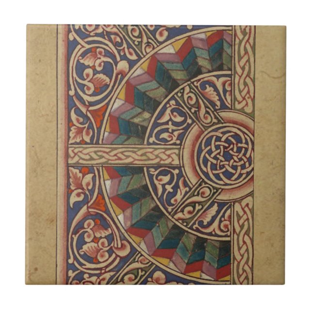 Celtic Mediaeval Half Circle Design Ceramic Tile (Front)