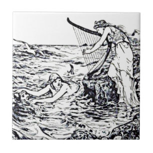 Celtic Mermaid Fairy Tale Illustration Ceramic Tile