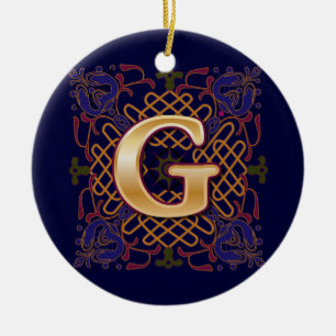 Celtic Monogram Letter G Ceramic Ornament