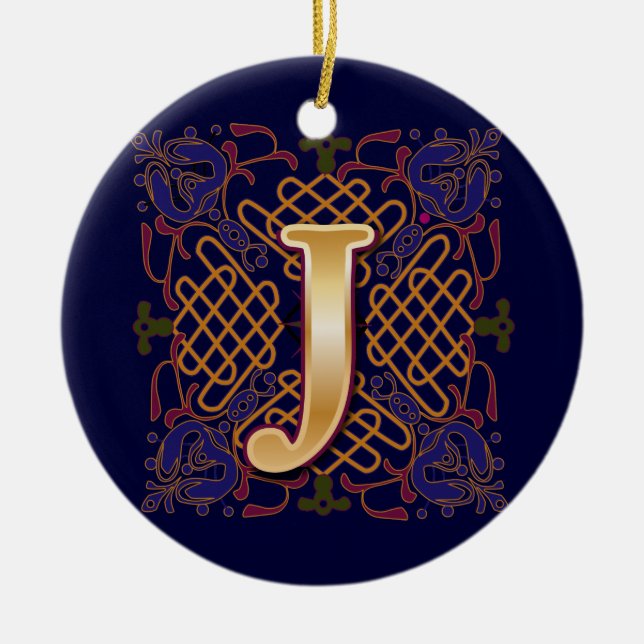 Celtic Monogram Letter J Ceramic Tree Decoration (Front)